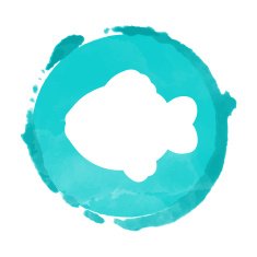 Watercolor paint stain and fish silhouette N2