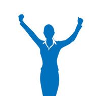 Business Woman Silhouette Excited Hold Hands Up Raised Arms N3