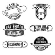 Set of vintage retro monochrome logos with skateboard
