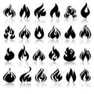 Fire flames set icons with reflection