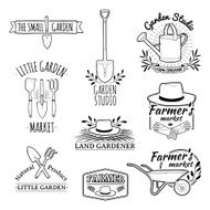 Set of vintage monochrome retro logos Shop farm organic garden