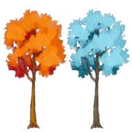 Watercolor trees set autumn winter