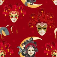 Seamless pattern with carnival venetian colorful mask on traditional background N3