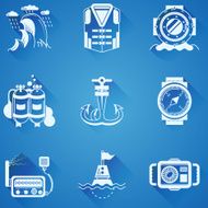 Marine elements white vector icons