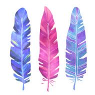 Hand painted watercolor feathers set N3