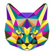 Abstract motley colored polygonal triangle geometric cat isolated on white