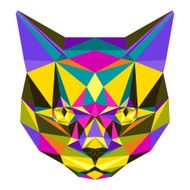 Abstract bright motley colored polygonal triangle geometric angry cat
