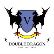 Twin Black Dragons over the blue shield and yellow ribbon