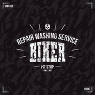Biker pit stop emblem and seamless pattern