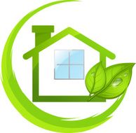 Green logo of eco house with leafs