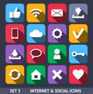 Internet and Social Vector Icons With Long Shadow Set 3
