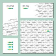 Set of 4 universal cards with fish Template
