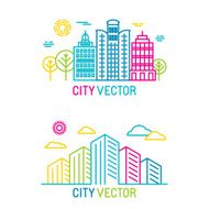 Vector city and architecture logos in trendy bright linear style