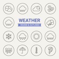 Set of round and outlined weather icons