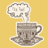 Vintage coffee tea cup icon - vector