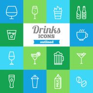 Set of flat outlined drinks icons N2