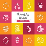 Set of flat outlined fruits icons