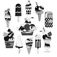 Different flavors of ice cream Black and white
