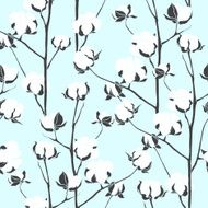 Seamless pattern with cotton branches Vector vintage background N2