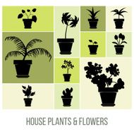 House Plants and Flowers in Pot Silhouettes Vector Illustration