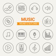 Set of round and outlined music icons