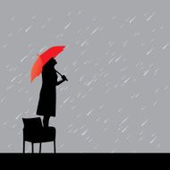 woman with red umbrella under rain
