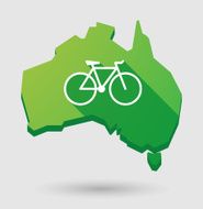 Green Australia map shape icon with a bicycle
