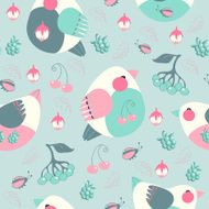 Birds and berries cartoon style background