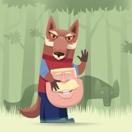 wolf holding happy face mask