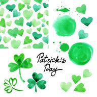 St Patrick&#039;s day watercolor illustration set