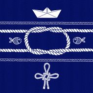 Nautical card with frame marine knots ropes boat and fish N2