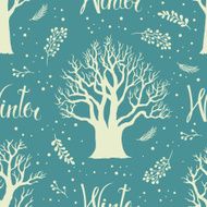 White winter trees on a blue background