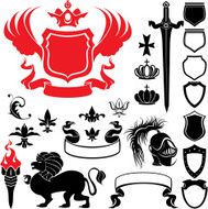 Set of heraldic silhouettes elements