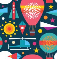 Background with air balloon helicopter kite airplane sky rocket N2