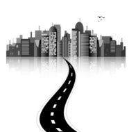 City skyline with road