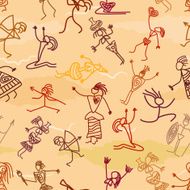 Seamless pattern with the image of primitive people