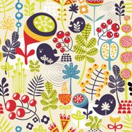 Beautiful seamless pattern with cute birds and pretty flowers N2