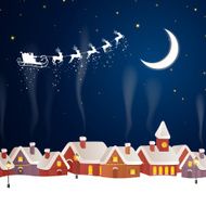 Vector Santa Claus Flying over a Village