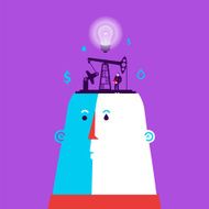 Head with ideas factory and business man