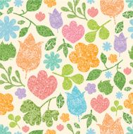 Textured spring plants seamless pattern background
