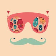 Colorful hipster sunglasses with love ethnic masks N2