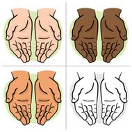 Character pair of hands with exposed palm request or donation
