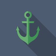 Anchor flat square icon with long shadows N2