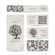 Art tree with mugs and cups Business cards design N2
