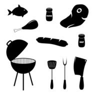 Set of barbecue related icons food grill and tools