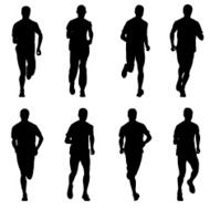 Set of silhouettes Runners on sprint men N22