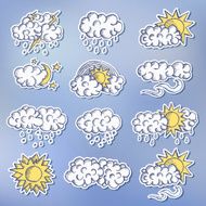 hand painted sketch sticekr line weather set icons concept Vect