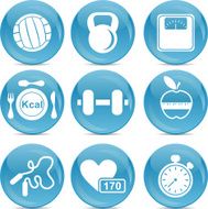 fitness icons on blue balls