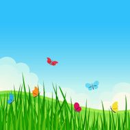 Beautiful summer meadow with colorful butterflies