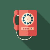 Vintage red telephone flat square icon with long shadows N2